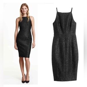 H&M Black Shimmer  Tinsel Midi Form Fitting Size 6 Cocktail Dress